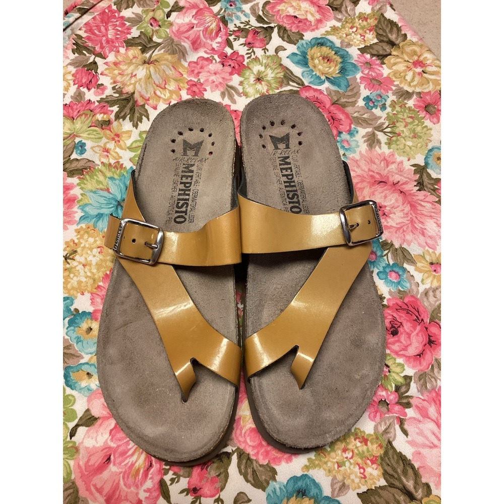 Mephisto Helen Womens EU 36 Gold Orange Beach Walking Outdoor Thong Sandals